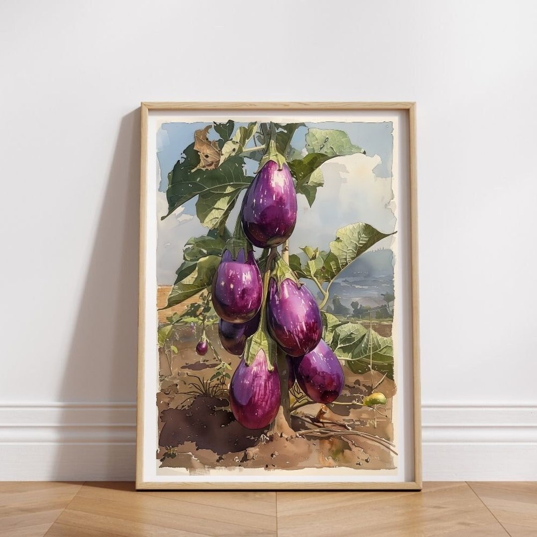 Aubergine Poster Printable Painting Kitchen Wall Art Instant Download Wallpaper Artwork AI ...