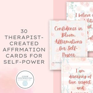 Fleur de confiance en soi : affirmations pour l'autonomie | 30 cartes d'affirmation créées par des thérapeutes pour renforcer la confiance en soi et la croissance personnelle