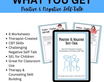 Positive and Negative Self-Talk Worksheets for Kids | Therapist-Created SEL Resource by Shelby Cook