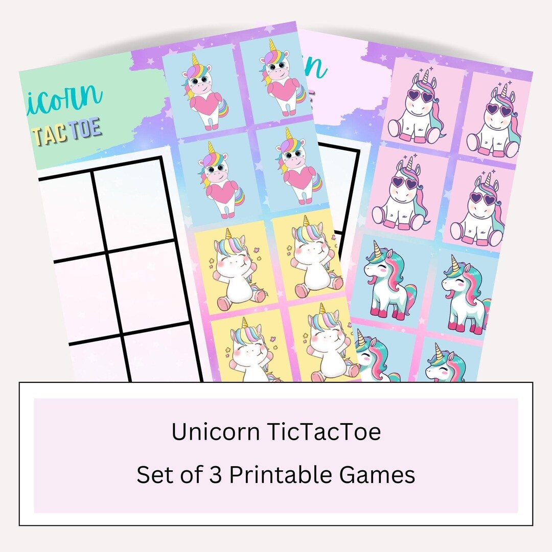 Printable Unicorn Tic Tac Toe Game Set | 3 Unique Unicorn Designs | Fun ...