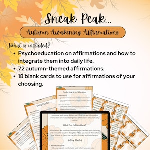 Affirmations de l'Éveil de l'automne : 72 cartes imprimables + guide du thérapeute clinicien
