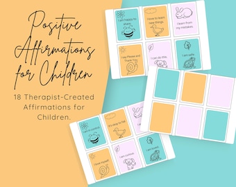 Set of 18 Positive Affirmations for Children | Printable Cards by Therapist Shelby Cook | Empower Kids | Blank Page for Custom Affirmations