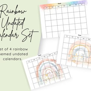 Set of 4 Rainbow-Themed Undated Printable Calendars | Instant Download | Colorful Monthly Planner | A4, Letter Size | Organize Your Year