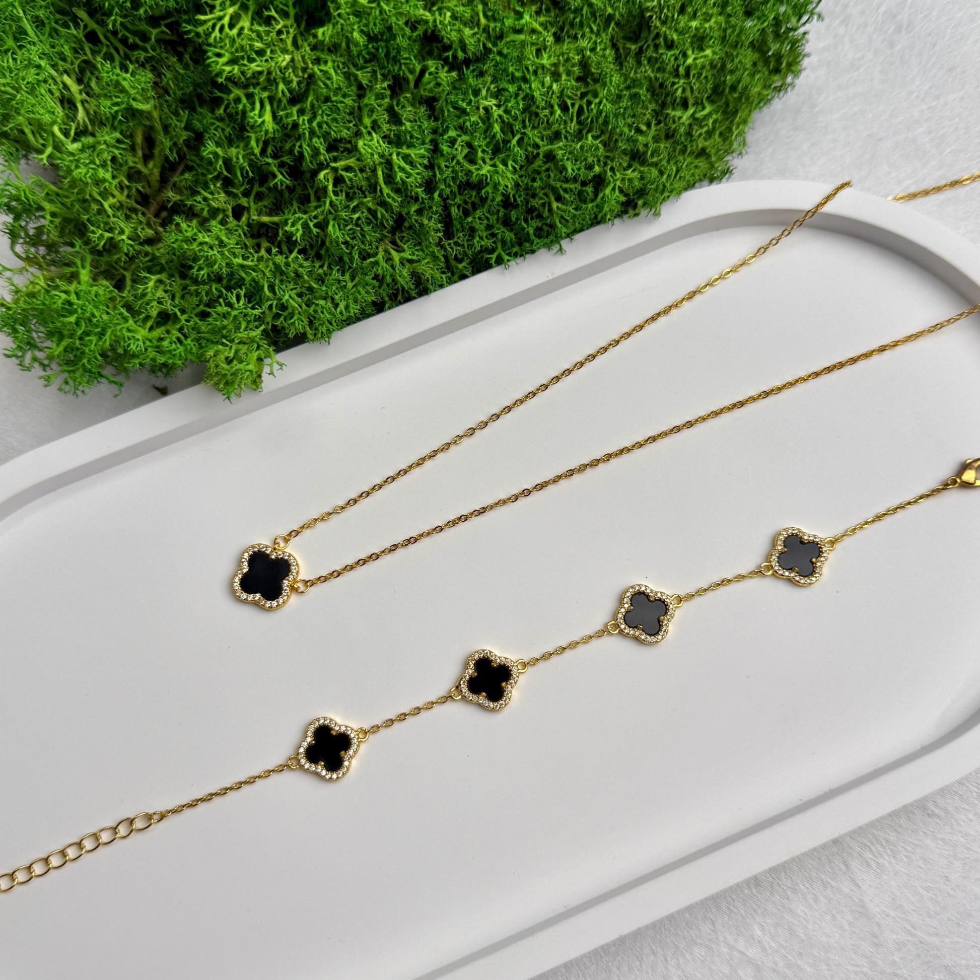 Black silver clover bracelet - Etsy 日本