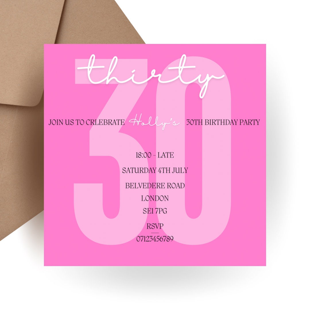 Customisable Digital 30th Birthday Party Invitation, Electronic Phone ...