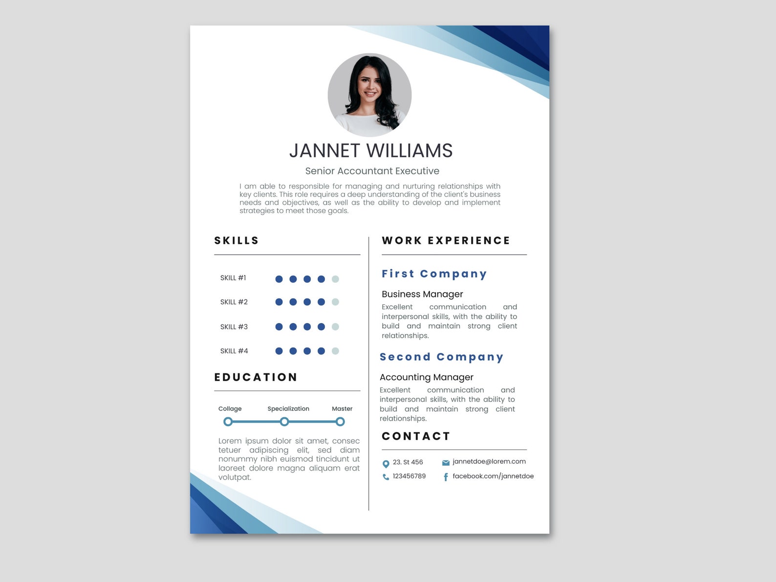 Professional Modern Resume Template With Photo Blue Color CV Template