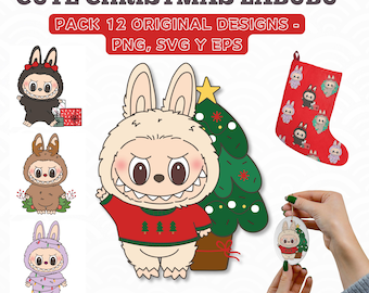 Labubu Christmas Image Pack, Hand-Drawn Christmas Monsters, Christmas Graphics PNG, Commercial Use, Kawaii Christmas Gifts