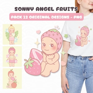 12er Pack Clipart Sonny Baby Fruits, Handzeichnungen, Kawaii Puppen für Druck und kommerzielle Nutzung, Kawaii-Design für Aufkleber, süßes PNG