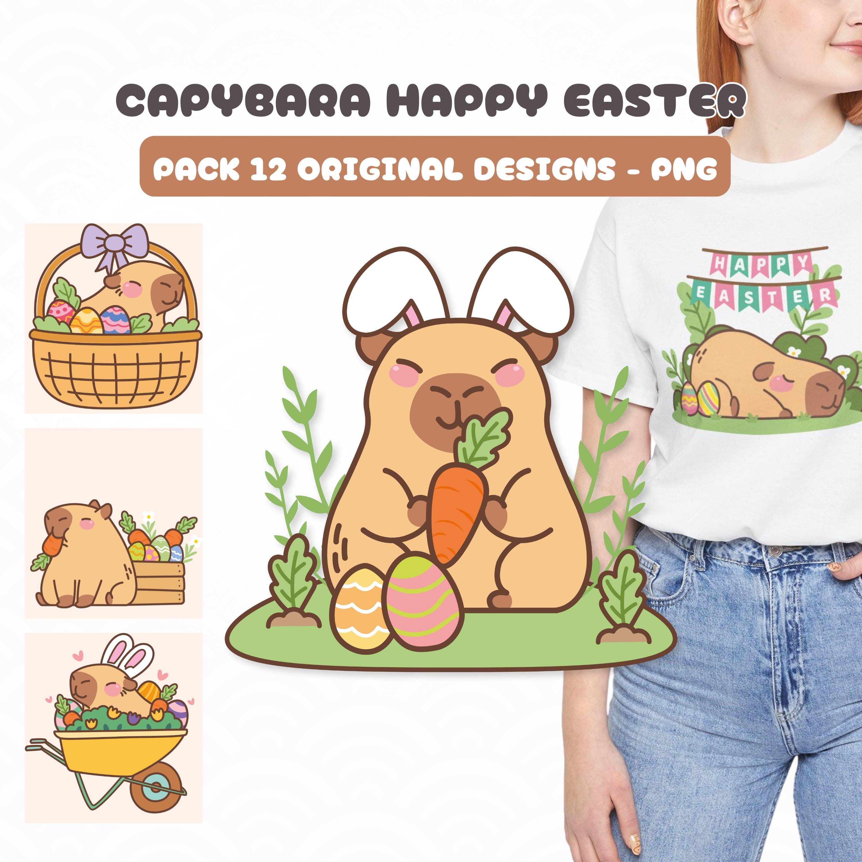 Pack of 12 Easter Capybara Drawings PNG, Commercial Use, Original Drawings, Capybara with Easter Egg, Happy Easter 2025, Cute Style