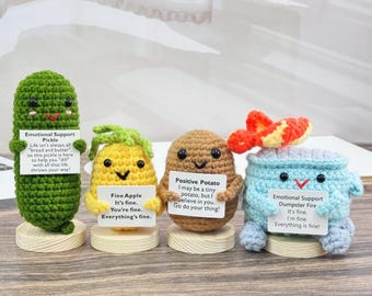 Cute Crochet Dumpster Fire,Positive Potato,Emotional Support Pickle,Pineapple-Gift Set,I'm fine everything is fine,Cheer up Gift,Desk Decor