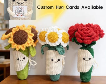 Bouquet personalizzato per la Festa della Mamma - Girasole/Rosa/Non ti scordar di me, Bouquet di fiori eterni, Bouquet a forma di bambola all'uncinetto fatto a mano, Regalo per lei, mamma e nonna