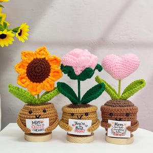 Adorable Crochet Sunflower/Rose/Heart,Handmade Flower Gifts,Home Office Decor,Mother&#39;s Day Flowers,Thanks Gift for Mom,Birthday Gift for Mom