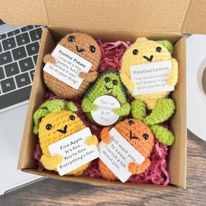 Cute Crochet Vegetables Set,Crochet Potato/Pineapple/Avocado/Carrot/Lemon,Positive Potato,Emotional Support,Cheer up gift,Gifts for her