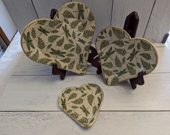 Heart Shaped Serving Dish with Dragonflies and Ferns