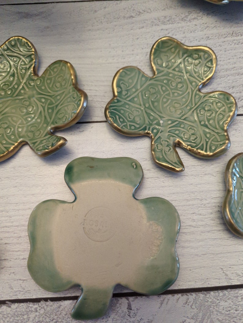 Ceramic Shamrock Dishes, Tea bag plates, Ring dish, Votive holder image 5