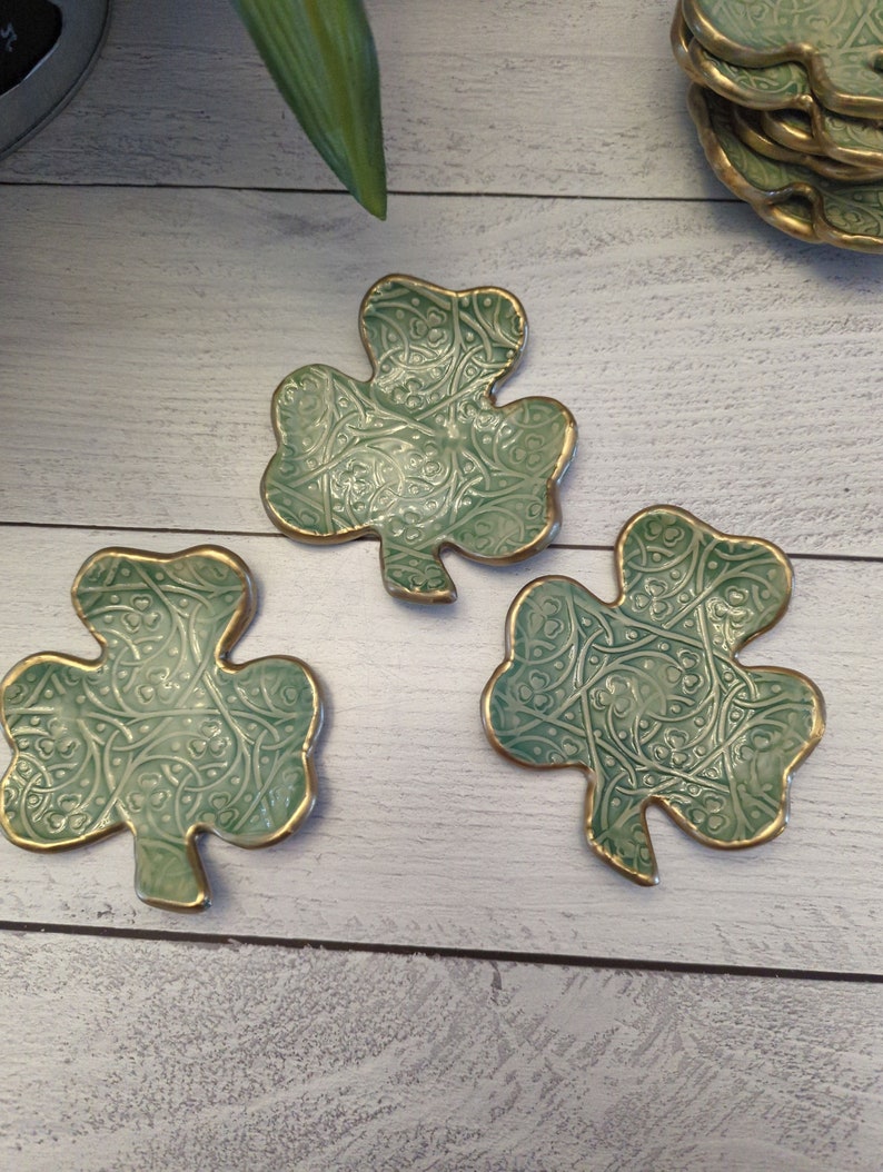 Ceramic Shamrock Dishes, Tea bag plates, Ring dish, Votive holder image 7