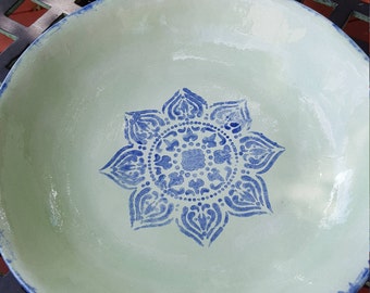 Handmade Ceramic Blue and Green Serving Bowl
