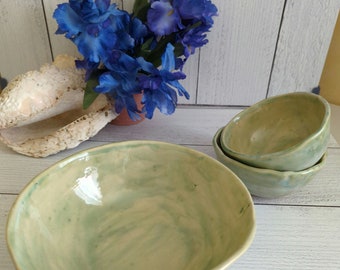 Gift set of 3 bowls for serving, salads, side dishes and more. Handmade ceramic