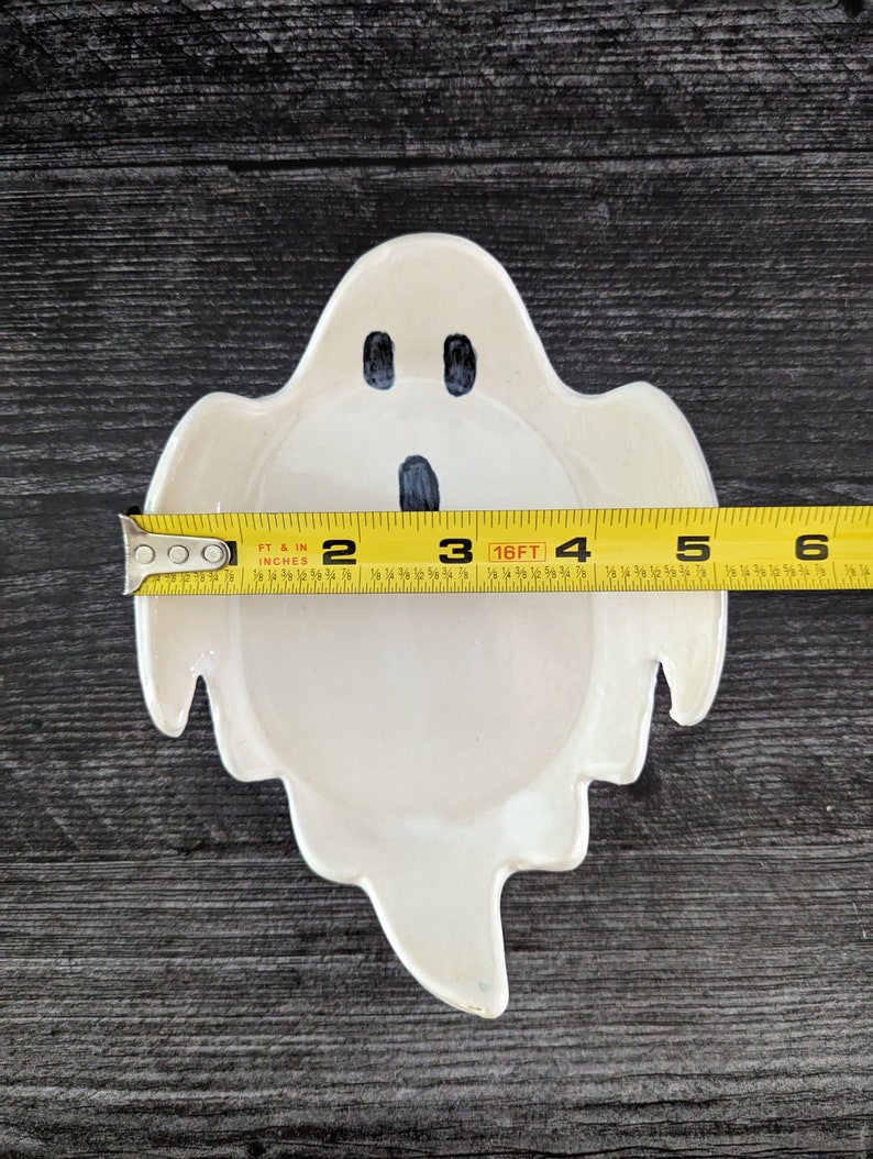 Boo-tifully crafted: Handmade Ceramic Ghost Shaped Dish Unique Home Decor Small: 5.25x6.75 in