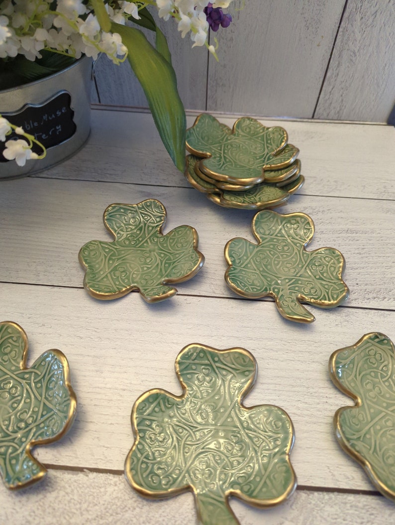 Ceramic Shamrock Dishes, Tea bag plates, Ring dish, Votive holder image 3