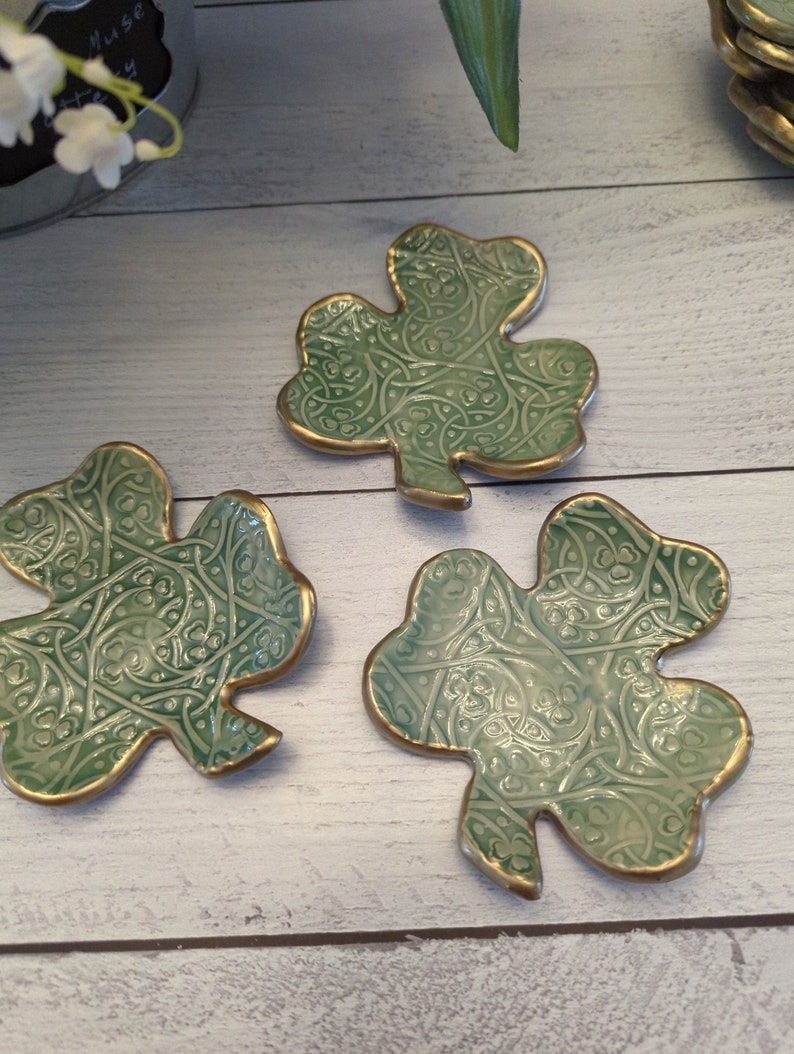 Ceramic Shamrock Dishes, Tea bag plates, Ring dish, Votive holder image 9