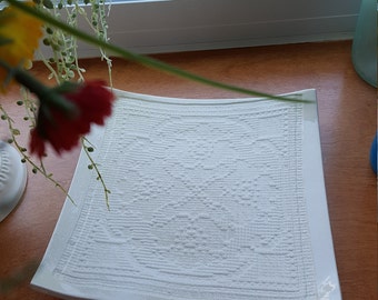 Square Lace Embossed Serving dish, Handmade Dish, Candle Tray, Vanity Tray