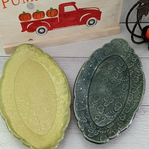 Elegant Oblong Handmade Ceramic Dish, Serving Tray, Vanity Tray