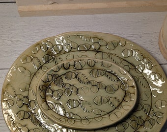 Pair of  pale green, fall inspired oval dishes.  Great for serving, snacks, spoon rest or just a great addition  to your fall decorr