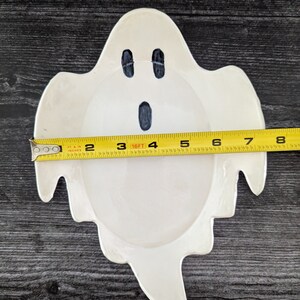 Boo-tifully crafted: Handmade Ceramic Ghost Shaped Dish Unique Home Decor Large: 7.5x9.5 in