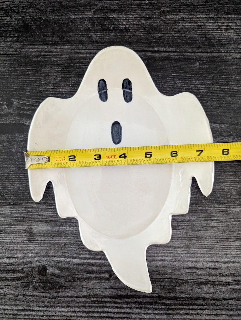 Boo-tifully crafted: Handmade Ceramic Ghost Shaped Dish Unique Home Decor Large: 7.5x9.5 in