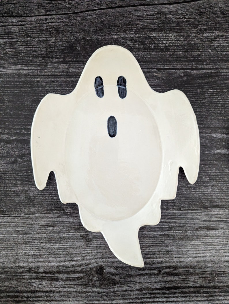 Boo-tifully crafted: Handmade Ceramic Ghost Shaped Dish Unique Home Decor image 3