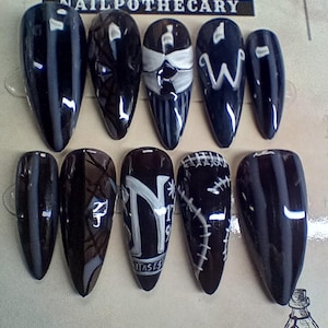 Full of Woe | Wednesday | Nevermore Inspired | Dark Press On Nails | Cosplay Nails