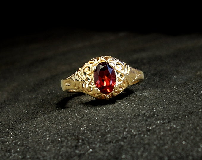 Victorian Engagement Ring: 14k Solid Gold, Garnet Size 7 Filigree Ring ...