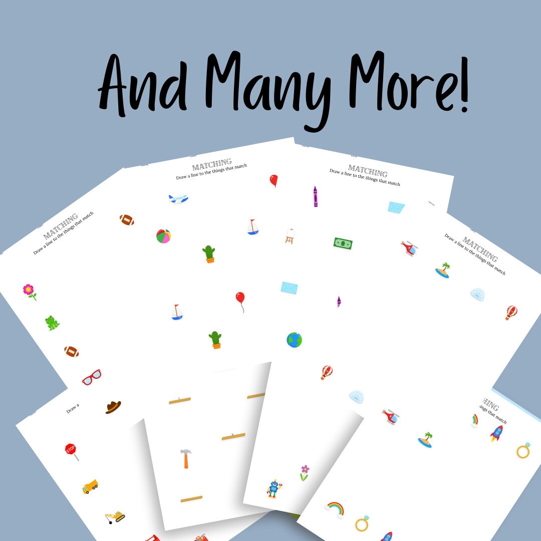 50 Printable Matching Worksheets, Match the Picture, Kindergarten ...