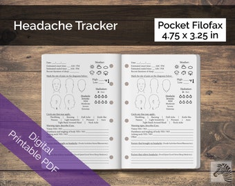 Pocket Filofax DRUCKBARE PDF PDF Kopfschmerz oder Migräne Tracker Einsatz