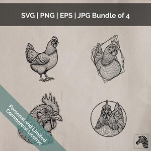 Digital Chicken Animal Farm Illustration, SVG & PNG, Cut Files for Crafting, Card Making, and Scrapbooking