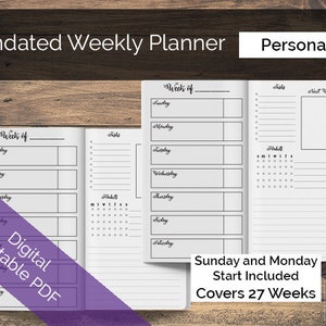 Personal PRINTABLE Perpetual Undated Weekly Planner TN Traveler&#39;s Notebook Insert