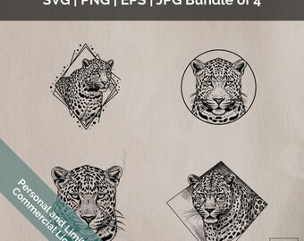 Leopard Tier Katze Linolschnitt Stil Clipart, SVG, PNG, digitale Dateien für Handwerker, begrenzte kommerzielle Nutzung