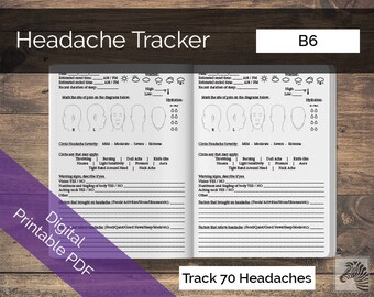 B6 DRUCKBARE Digitale PDF Kopfschmerz oder Migräne Tracker TN Insert Traveler's Notebook