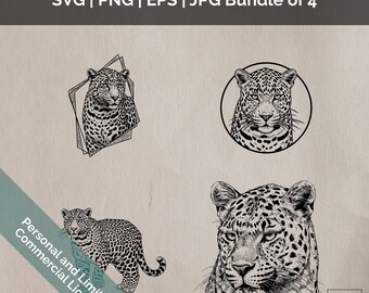 Leopard Animal Cat Design-Elemente, SVG, PNG, digitaler Download für Logos, Kartenherstellung und begrenzte kommerzielle Lizenz