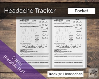 Tasche Feld Notizen DRUCKBAR Digitale PDF-Kopfschmerzen oder Migräne-Tracker TN Insert Traveler's Notebook