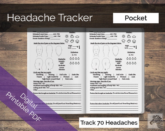Pocket Field Notes PRINTABLE Digital PDF Headache or Migraine Tracker ...