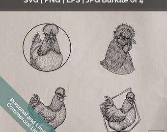 Silkie Huhn Tiergravur Muster, SVG, PNG, Vektorkunst für Laser-Schneid- und Ätzprojekte