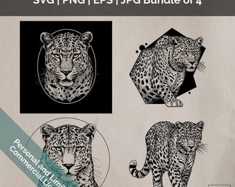 Leopard Tier Katze Design-Elemente, SVG, PNG, digitaler Download für Logos, Kartenherstellung und Print on Demand