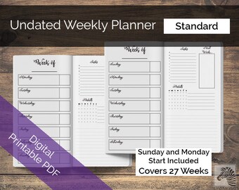 Standard Druckbare digitale PDF Perpetual Undatierte Wochenplaner TN Traveler's Notebook Insert