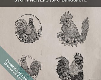 Hahn Floral Design Vektorgrafik, SVG, PNG, DIY Bastelbedarf, kommerzielle Nutzung Kunst, Sofort Download