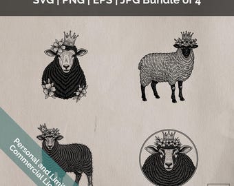 Druckbare Blumenkrone Schaf Tier Vektorgrafik, SVG, PNG, DIY Bastelbedarf, kommerzielle Nutzung Kunst, Sofort Download