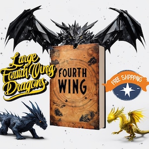Fourth Wing Large Crystal Dragons | Black, Golden & Blue Dragon Figures | 3D Print Articulating Dragons | Bookshelf Decor, Bookmark Included