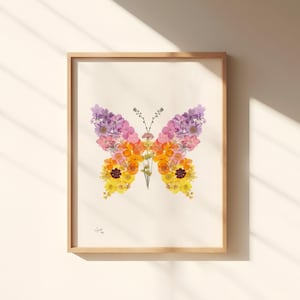 Stampa floreale a farfalla, decorazione da parete, decorazioni per la casa, fiori secchi, regali ebraici, regali israeliani, israeliano, arte murale pastello, arcobaleno