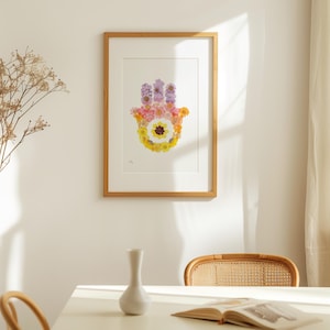 Hamsa, stampa artistica, stampa da parete, arte ebraica, fiori pressati, arte israeliana, arte digitale, stampa artistica, regalo di Natale, ebraismo, regalo israeliano